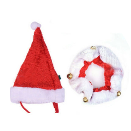 2PC Santa Dog Cat Puppy Hat & Collar Set Christmas Pet Dress Up Outfit