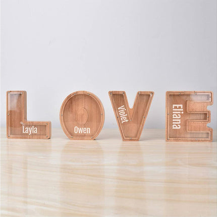 Wooden Piggy Bank, Funny Letter Coin Money Box for Kids & Adults Gift