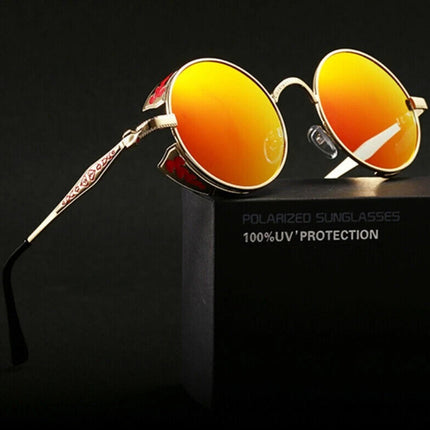 Men Women Steampunk Round Polarized Sunglasses UV400 for Driving Retro