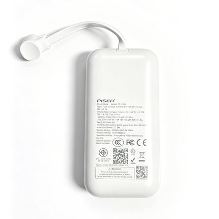 Pisen 10000mAh PD Fast Charging Power Bank 22.5W, Built-in Cable, CCC Certified