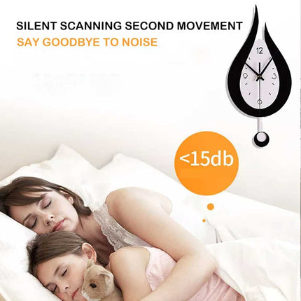 Modern Waterdrop Silent Wall Clock Acrylic Pendulum Hanging Decor