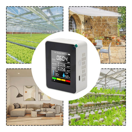 USB Rechargeable 5 in 1 Air Quality Monitor CO2 TVOC HCHO Temp Humidity