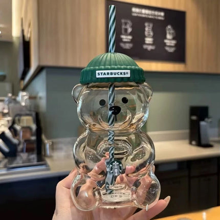2026 Barista Star Bear Limited Edition Glass Cup 20oz with Straw Gift
