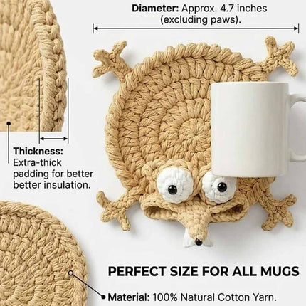 Handmade Crochet 3D Animal Coaster, Cute Knitted Mug Rug Round Drink Mat