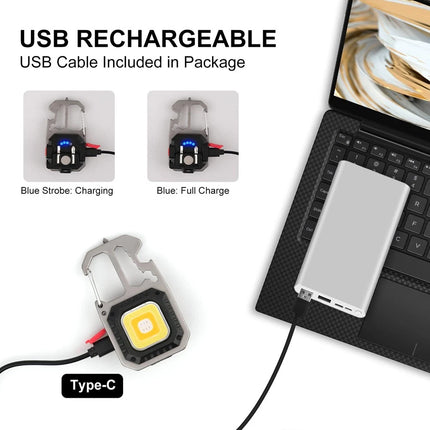 1x USB Rechargeable LED COB Work Light Mini Magnetic Keychain Torch Lamp