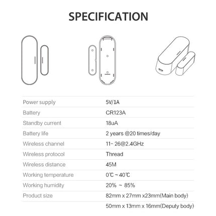 Smart Door Window Sensor Matter Thread WiFi Magnetic Alarm Phone Alert