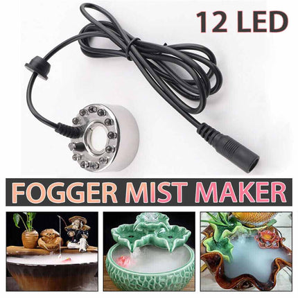 12 LED Fogger Mist Maker Fountain Mister Air Humidifier Fish Aquarium Rockery