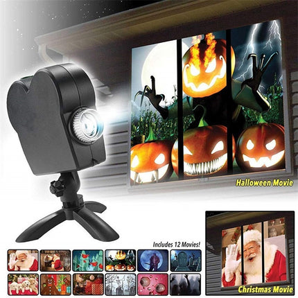 12-Movie Holographic Projector for Christmas Halloween, Window & Stage Lamp