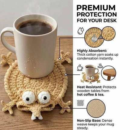 Handmade Crochet 3D Animal Coaster, Cute Knitted Mug Rug Round Drink Mat
