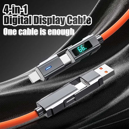 4-in-1 USB C Cable with Digital Display, 100W PD Fast Charging for iPhone & Android