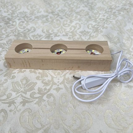 Wooden X Crystal Holder with 3 White LED Lights, Light Up Display