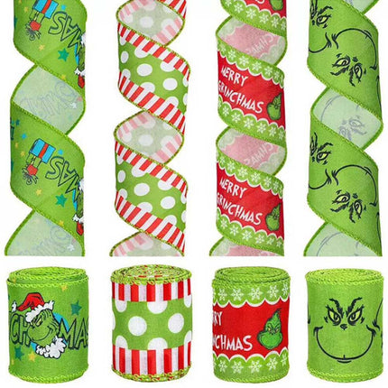 4pcs Christmas Wired Ribbon 2.5In 20Yards for Wreaths Bows DIY
