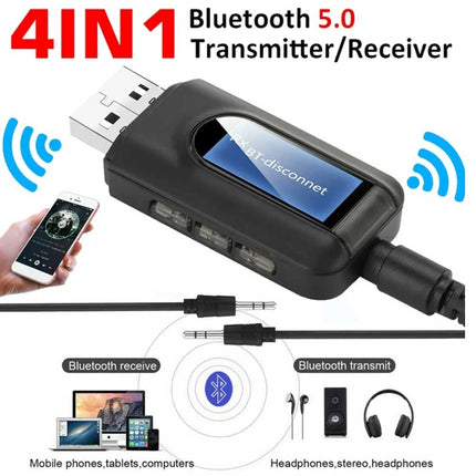 4-in-1 Bluetooth 5.0 Wireless Audio Adapter with 3.5mm & USB for TV/Car