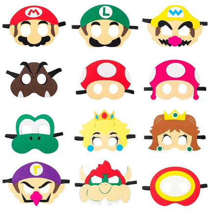 12 Pack Mario Felt Mask Set – Party Supplies, Favors, Decoration, Gift