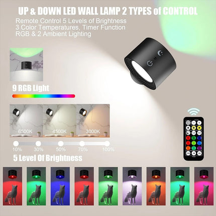 Rechargeable RGB LED Wall Sconce Light Magnetic Mount Remote