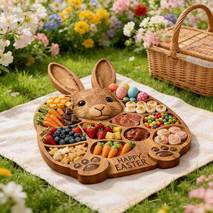 Wooden Easter Bunny Cold Dishes Board 14"x14", Easy Clean Kitchen Tool