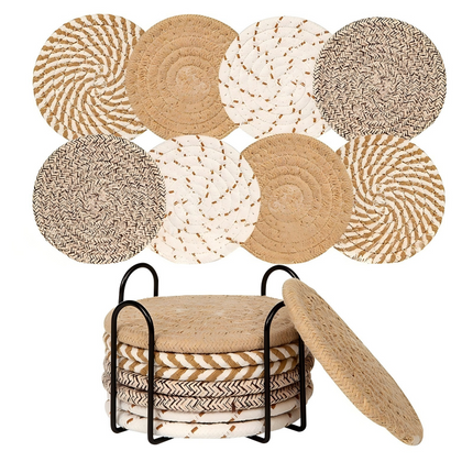 8pcs Non-Woven Heat Resistant Cup Coasters Set with Iron Frame, Non-Slip Drink Mat