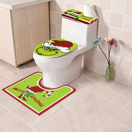 Christmas Green Cartoon Character Bathroom Set Toilet Seat Cover Xmas