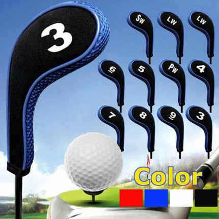 12 Pack Golf Iron Head Covers, Neoprene Long Neck Zipper 3-9 A SW PW LW