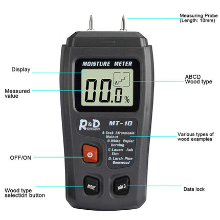 Digital Wood Moisture Meter 2-Pin Damp Detector for Firewood Testing