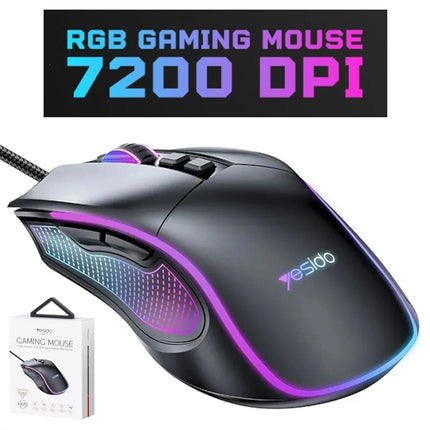 RGB Wired Gaming Mouse 7200 DPI 6 Programmable Buttons Optical PC Laptop