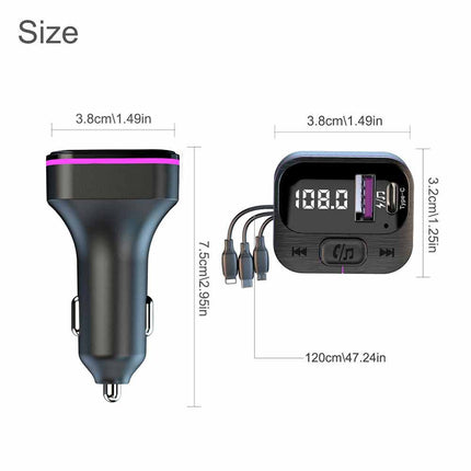 Car Bluetooth FM Transmitter USB Type C Fast Charger Hands Free Adapter