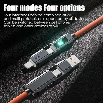 4-in-1 USB C Cable with Digital Display, 100W PD Fast Charging for iPhone & Android