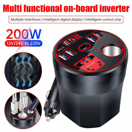 200W DC to AC Car Power Inverter 12V 24V to 220V Converter Adapter Outlets