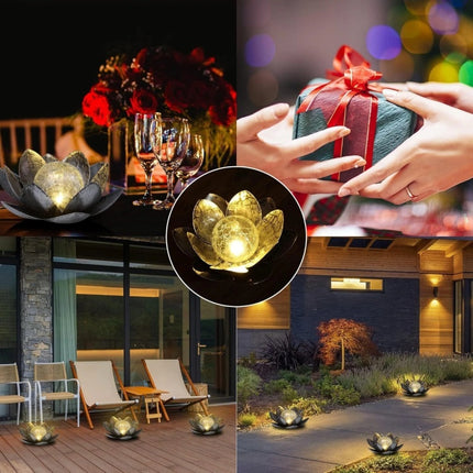 Solar Lotus Flower LED Light, Silver Crackle Glass Ball 28cm Ornament