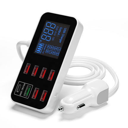 8-Port USB-C Hub Car Charger Dock with LED Display Charging Station