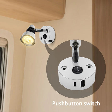 12V 24V Reading Light 3W LED RV Interior USB Type-C Caravan Boat Lamp