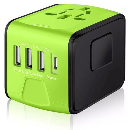 Universal Travel Adapter 3.4A: 3 USB + Type-C, Fast Charging