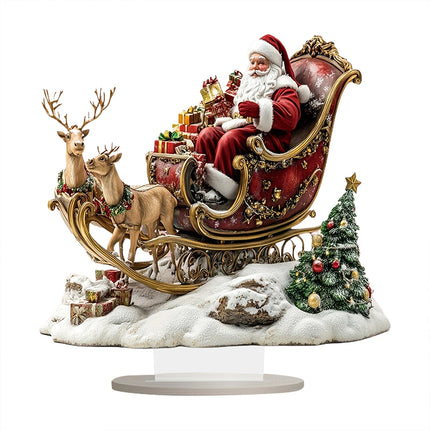 2D Santa & Reindeer Sleigh Flat Acrylic Ornament w/ Stand Desktop Decor