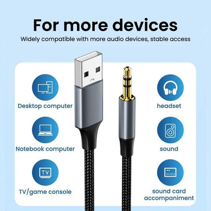 USB to 3.5mm Audio Cable Male to Male Aux Line Adapter Wire