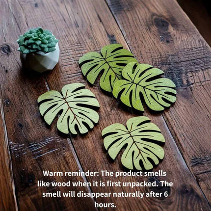 10pcs Wooden Cup Coaster Set, Bamboo Leaf Style Heat Resistant Non Slip Mat