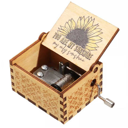 Hand Cranked You Are My Sunshine Music Box Black Engraved Gift