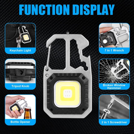 1x USB Rechargeable LED COB Work Light Mini Magnetic Keychain Torch Lamp