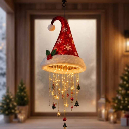 Lighted Santa Hat Chandelier Hanging Decor with Glowing Star Tassel