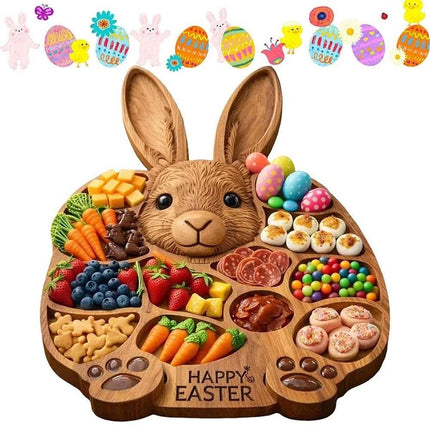 Wooden Easter Bunny Cold Dishes Board 14"x14", Easy Clean Kitchen Tool
