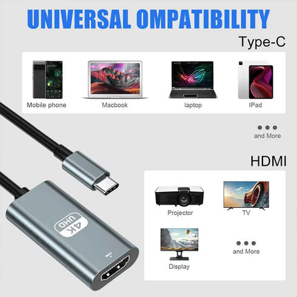 USB C to HDMI Adapter 4K 60Hz, Type-C to HDMI Converter Cable for Laptop, Tablet, TV