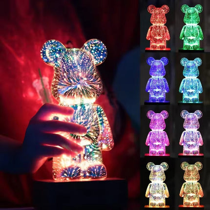 Cute 3D Bear USB Night Light, RGB Firework Glass Lamp 20cm