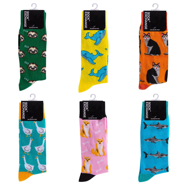 6 Pairs Fashion Novelty Funny Socks, One Size 5-13, Men & Women