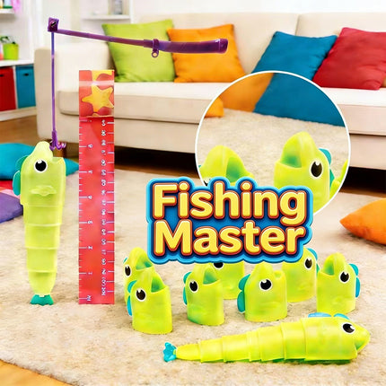Family Fishing Challenge Kit – 8 Fish + 2 Rods, Retractable, Measure & Compete