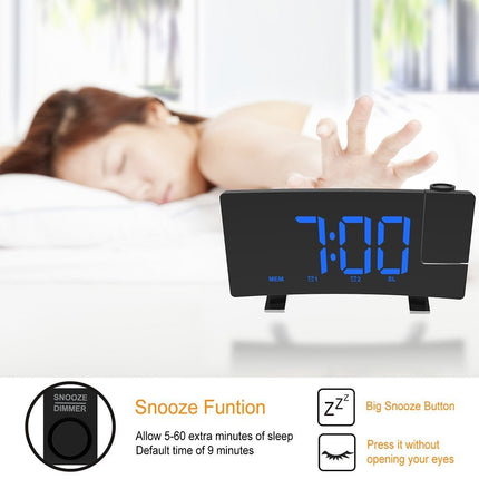 LED Projection Alarm Clock with Radio, Curved Screen Digital