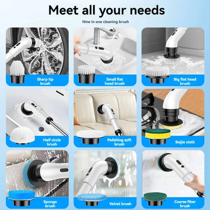9 in 1 Electric Spin Scrubber Cordless Cleaning Brush Bathroom Power Scrubber