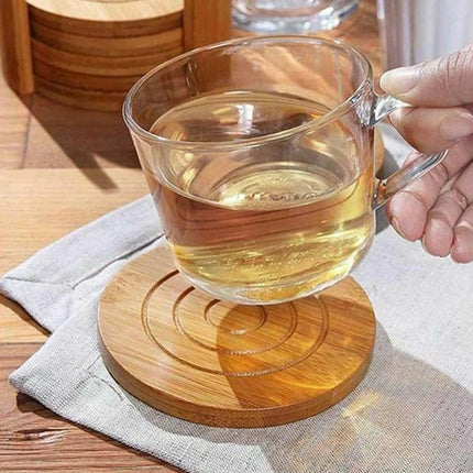 Drink Coasters Set of 6, Natural Bamboo Round Coaster Tea Coffee Cup Mat