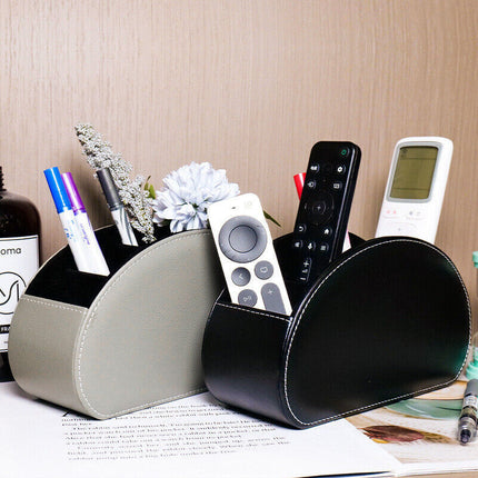 PU Leather Remote Control Holder Storage Box Phone TV Desk Organizer Home