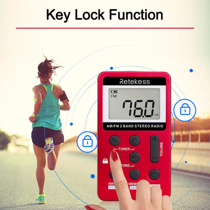 Pocket AM FM Radio Retekess V112 Rechargeable Stereo Earphone Sport Player