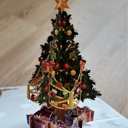 3D Pop-Up Christmas Tree Gift Greeting Card, Festive Xmas Holiday Card
