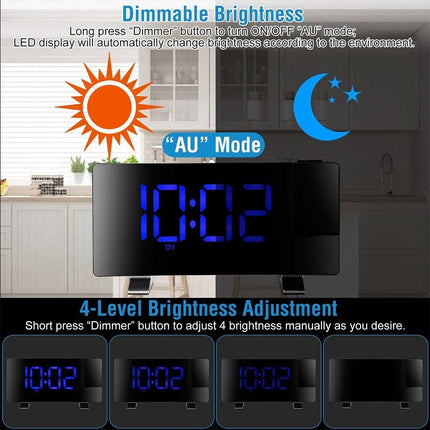 LED Projection Alarm Clock with Radio, Curved Screen Digital
